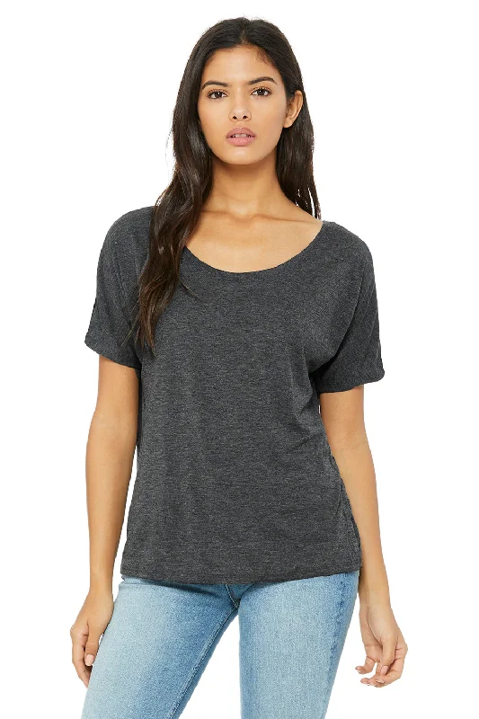 Bella + Canvas Womens Slouchy Short Sleeve Wide Neck T-Shirt - Heather Dark Grey