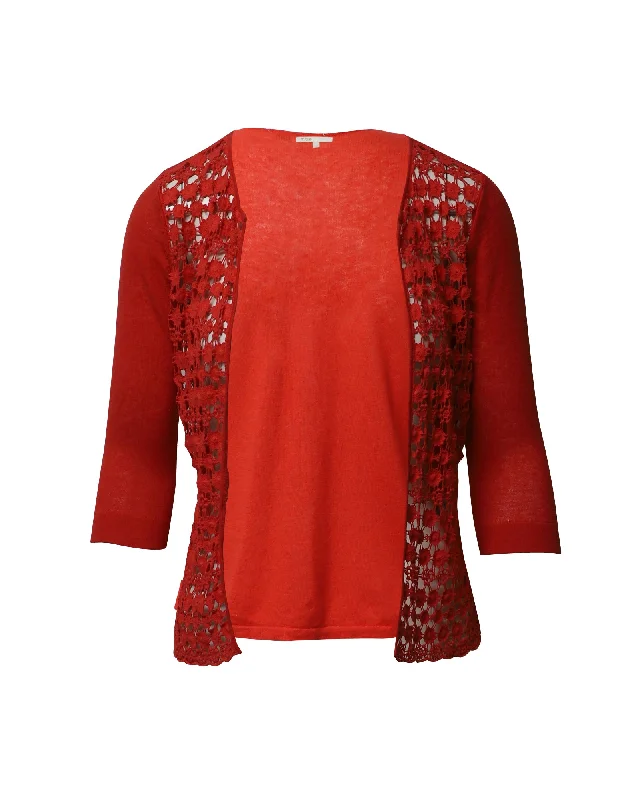 Pay Less Maje Crocheted Cardigan in Red Cotton