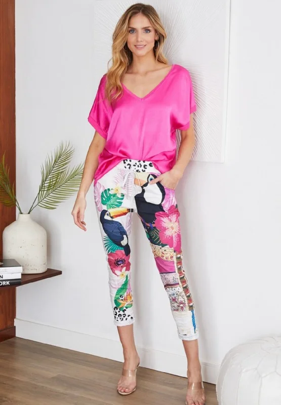 Big Deal The Silk Combo V-Neck Short Sleeve Top