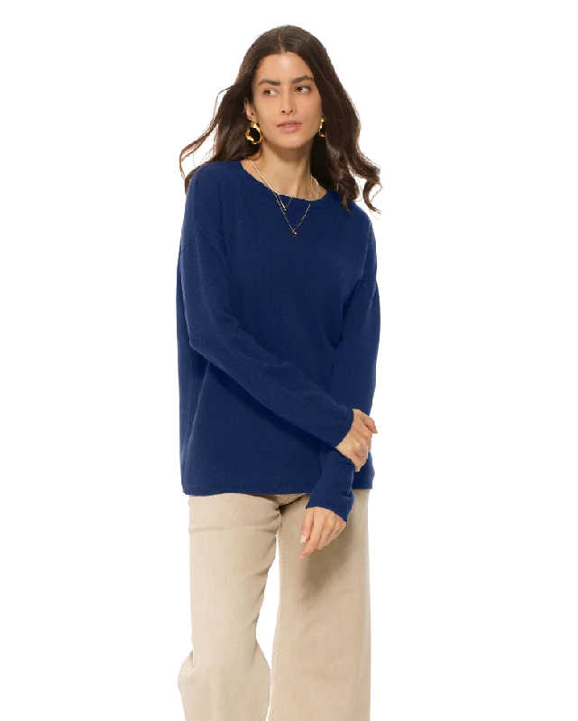 Weekend Shopping Made Better Women's Oversized Cashmere Boatneck Sweater Medium Blue by Monticelli Cashmere