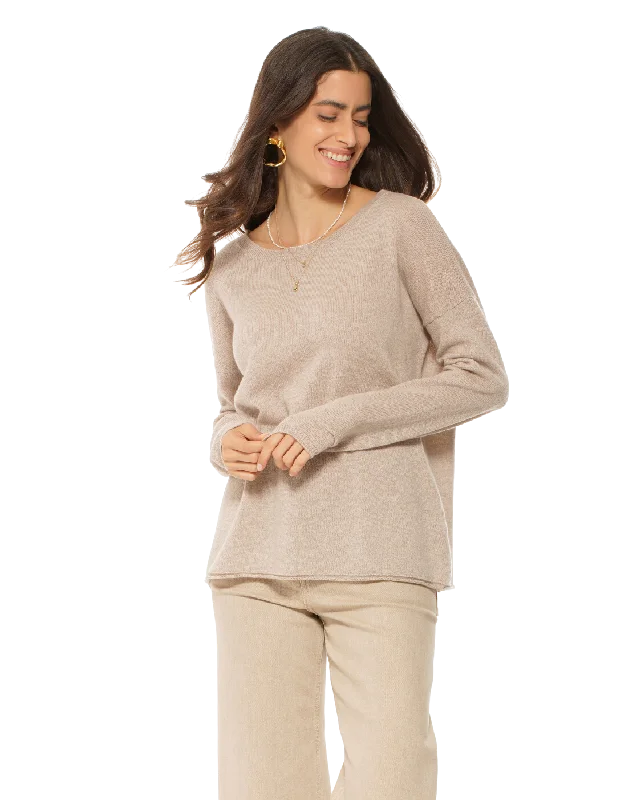 Major Deal Women's Pure Cashmere Lounge Sweater Beige by Monticelli Cashmere