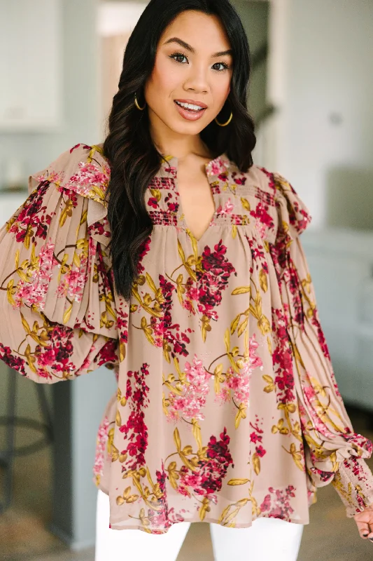 Weekend Savings Bonanza Feeling Your Best Latte Brown Floral Blouse