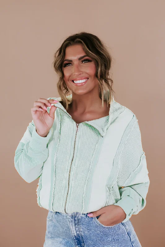 Oli &Hali: Waffle Zip Up Sweater, Mint