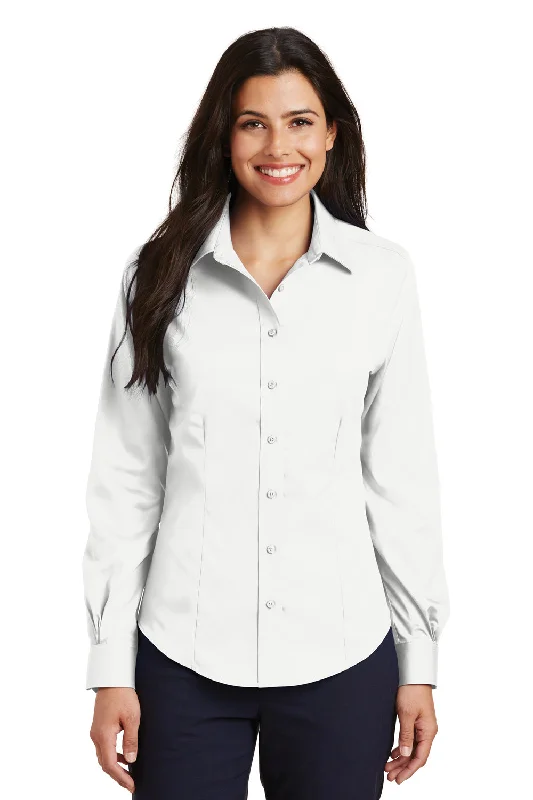 Port Authority Womens Wrinkle Resistant Long Sleeve Button Down Shirt - White - Closeout