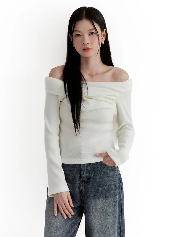 Markdown Sale Twist Off Shoulder Sweater ON408