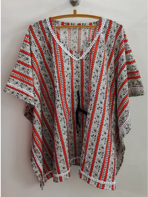 Unmissable Sale Pure Cotton Stripes Printed Kaftan Top - Orange