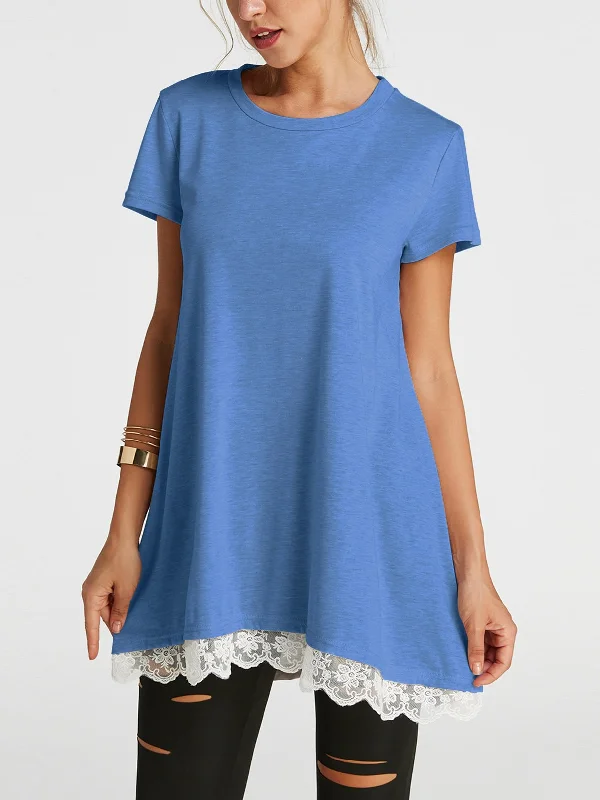 Can't Resist OEM ODM Round Neck Lace Short Sleeve Blue T-Shirts