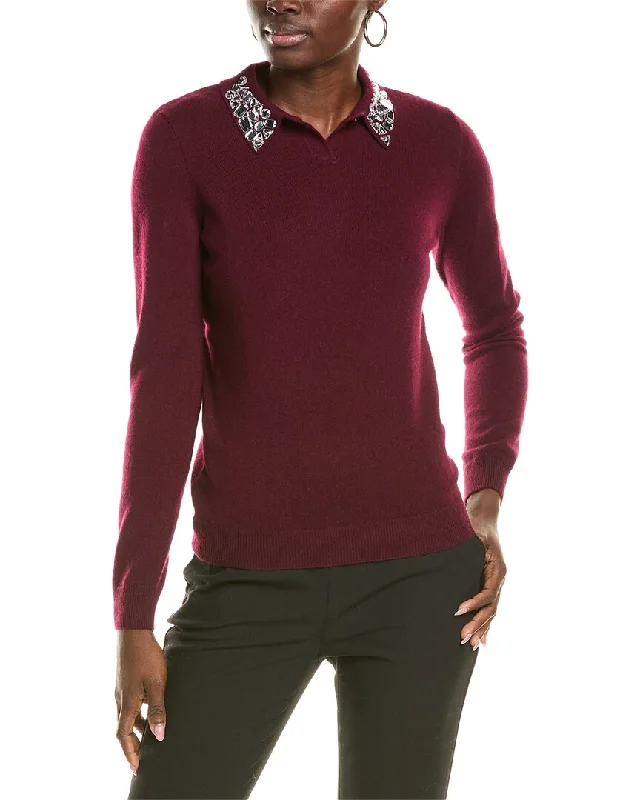 Take Action sofiacashmere Embellished Collar Cashmere Sweater