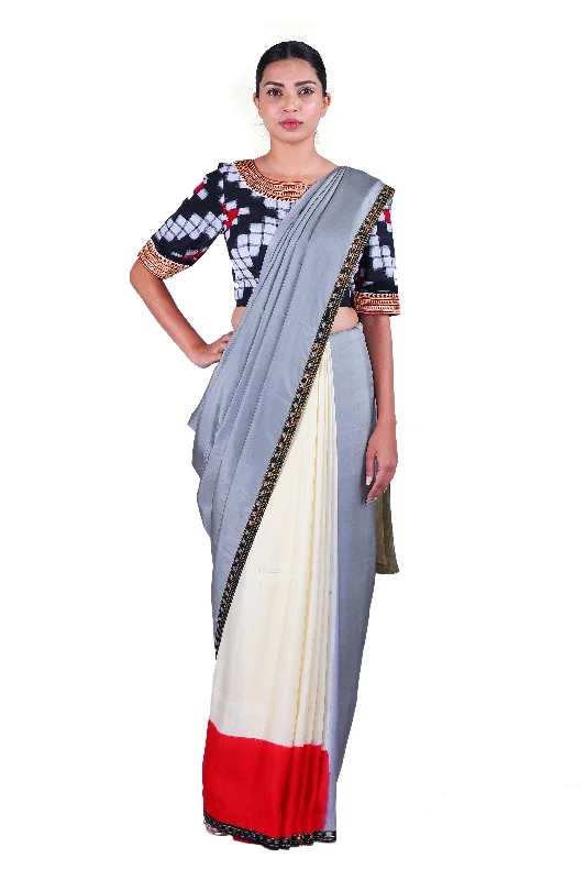 Grey & Off-White Saree