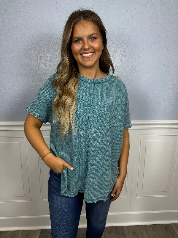 Unmissable Offer Dusty teal waffle top