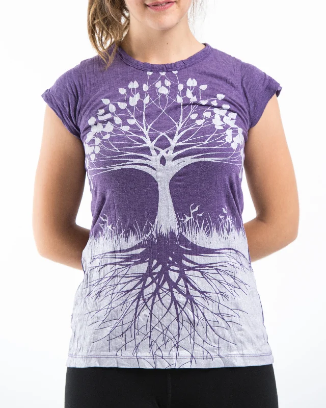 Can't Resist Womens Tree of Life T-Shirt in Silver on Purple