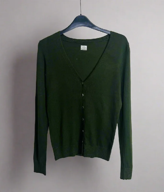 Khaki V Neck Button Cardigan