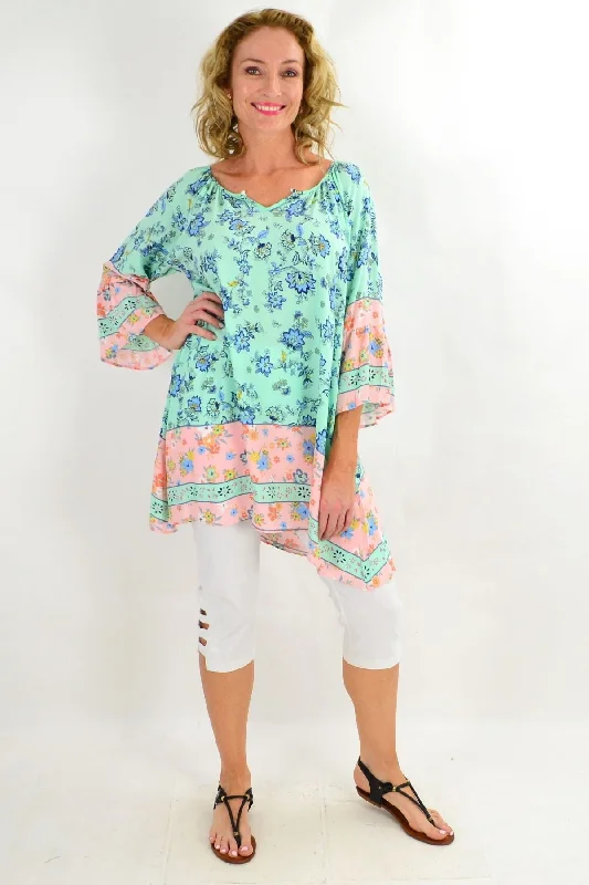 Turquoise Floral Arrangement Tunic Top