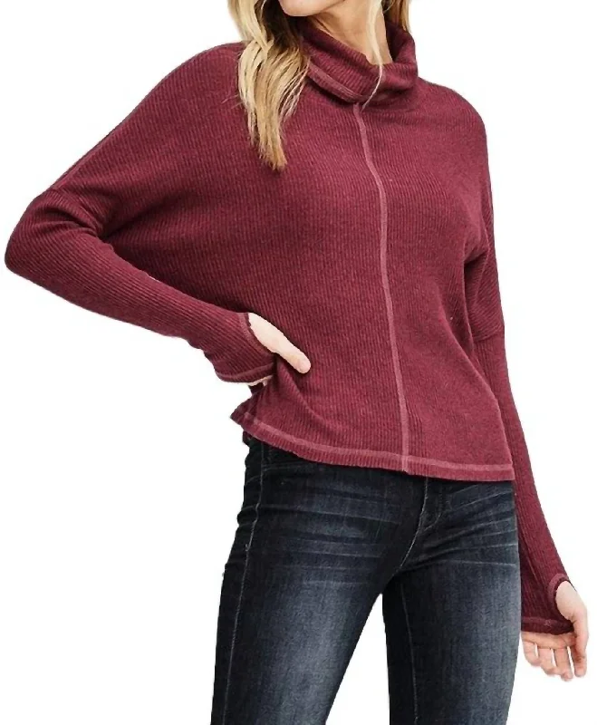 Weekend Offers That Thrill Camryn Ribbed Turtleneck Dolman Sleeve Top In Wine