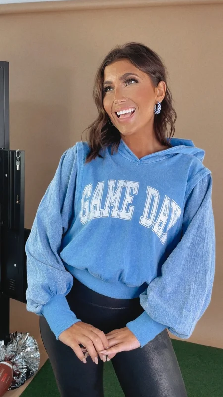 Mineral Wash Game Day Hoodie, Blue