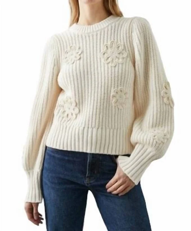Unbeatable Prices Romy Sweater In Ivory Crochet Daisies