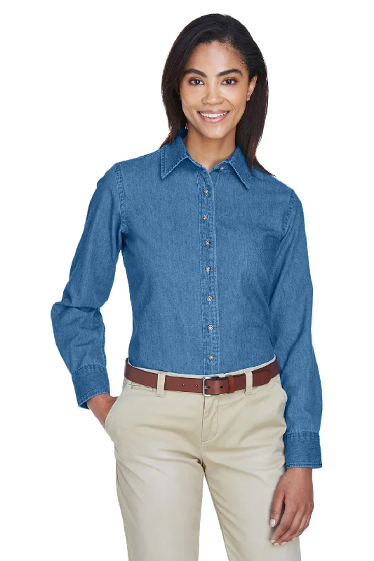 Early Access Harriton Womens Denim Long Sleeve Button Down Shirt - Light Denim