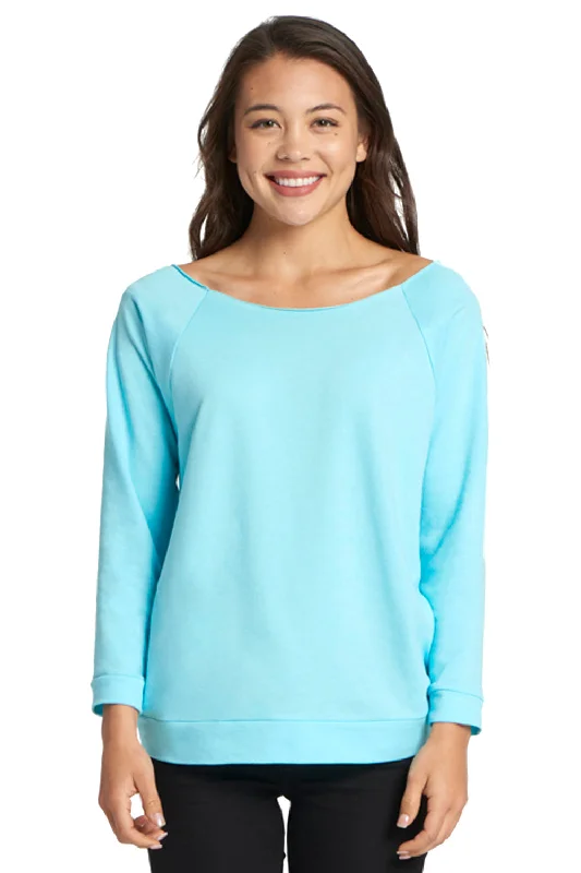 Super Savings Next Level Womens French Terry 3/4 Sleeve Wide Neck T-Shirt - Cancun Blue - Closeout