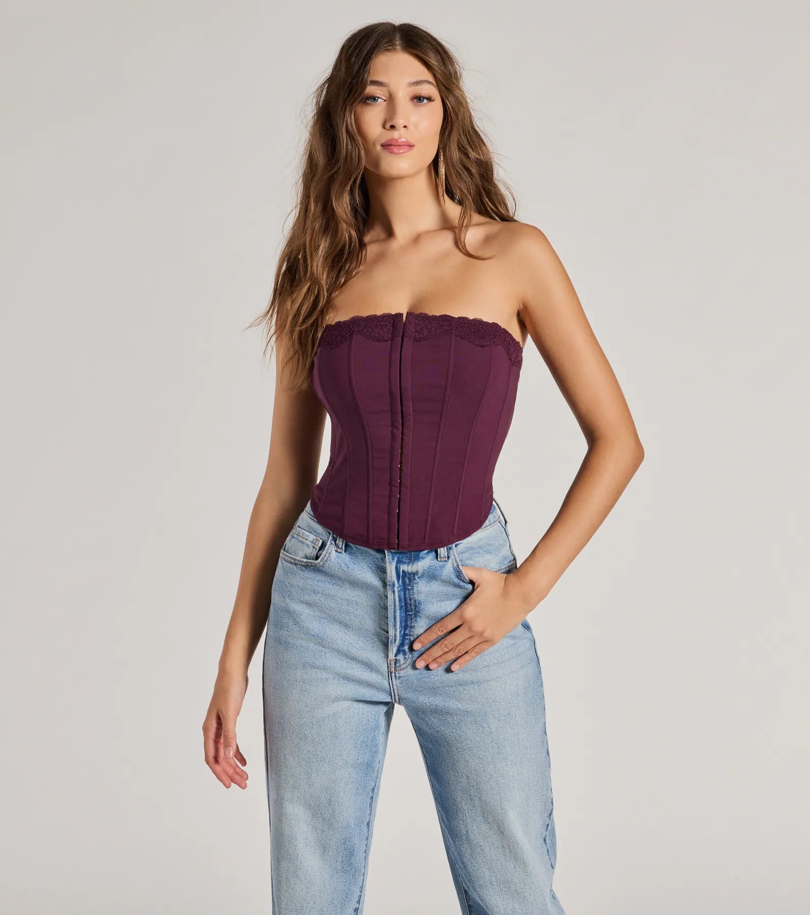 Chic And Snatched Strapless Lace Trim Corset Top