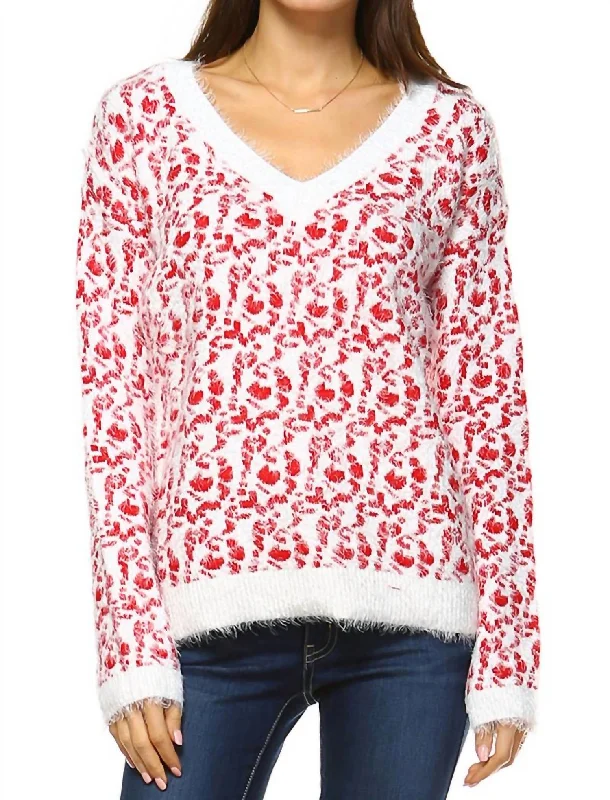 Weekend Discounts to Relish Women's Leopard Sweater In Red