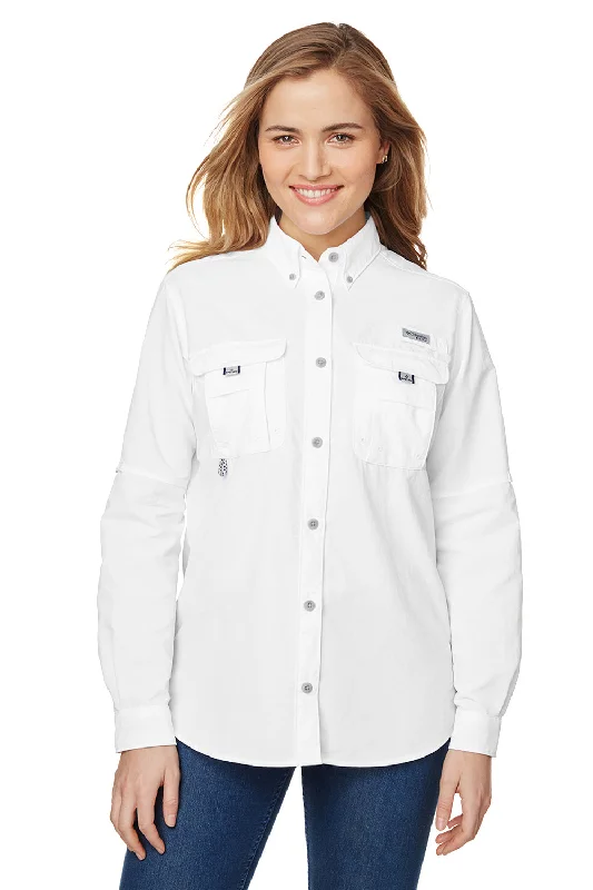 Columbia Womens Bahama Moisture Wicking Long Sleeve Button Down Shirt w/ Double Pockets - White - Closeout