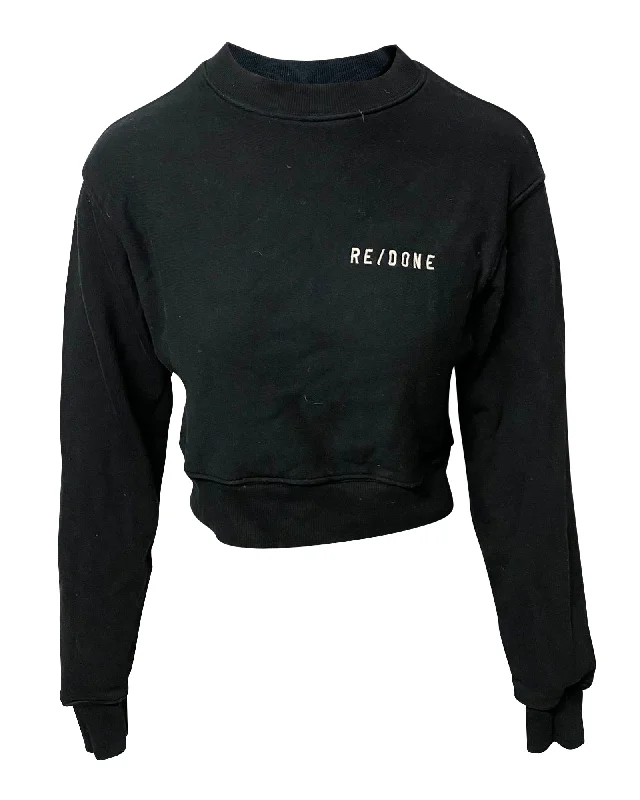 Weekend Bargains Await You Re/done Cropped Crewneck Sweatshirt in Black Cotton