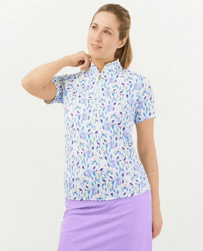Massive Deal PURE GOLF Ellen Short Sleeve Zip Polo 036 Opal Wish
