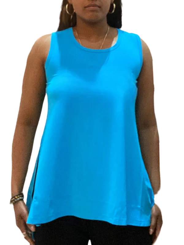 Weekend Savings Spectacle Turquoise Bamboo Long Slit Hi Lo Tank Top