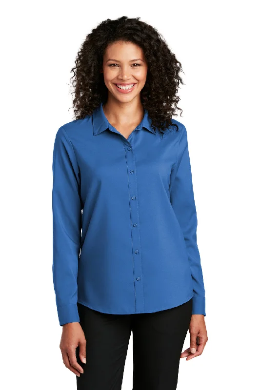 Year-End Sale Port Authority Womens Performance Moisture Wicking Long Sleeve Button Down Shirt - True Blue - Closeout
