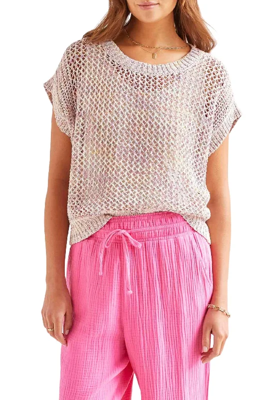 Weekend Wonders Await! Open Knit Sweater Top In Beige