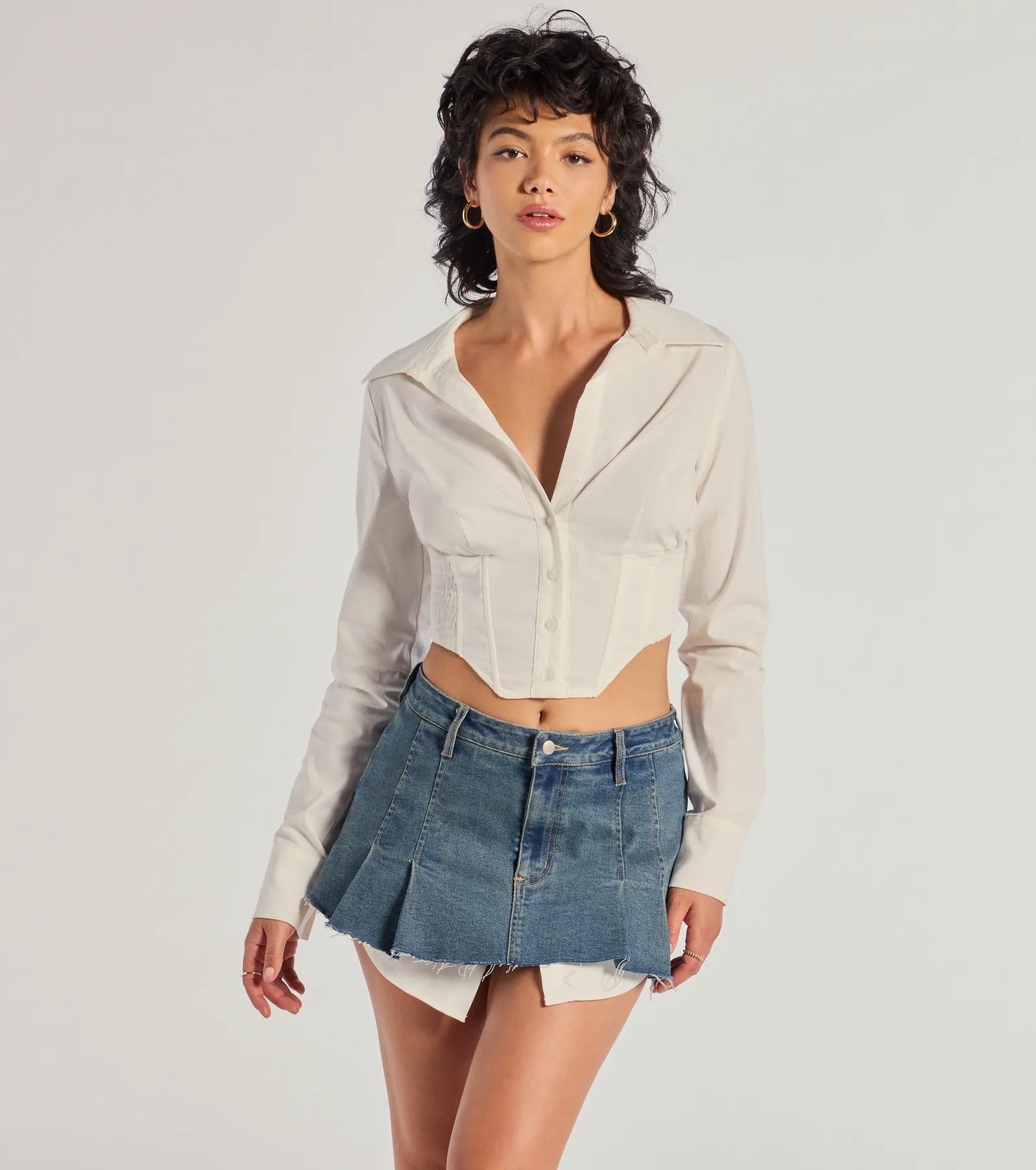 Weekend Deals That Excite Chic Structure Long Sleeve Cropped Corset Top