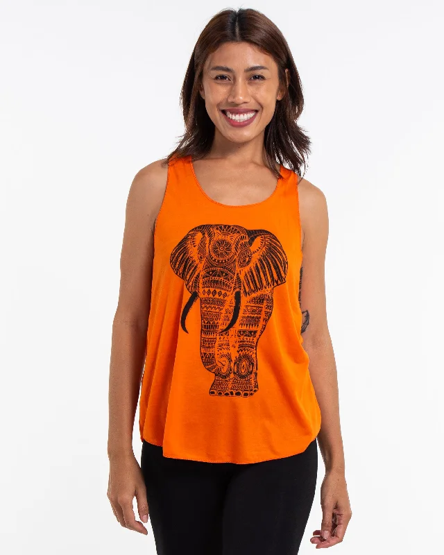 Steal Deal Womens Regal Elephant Tank Top in Orange