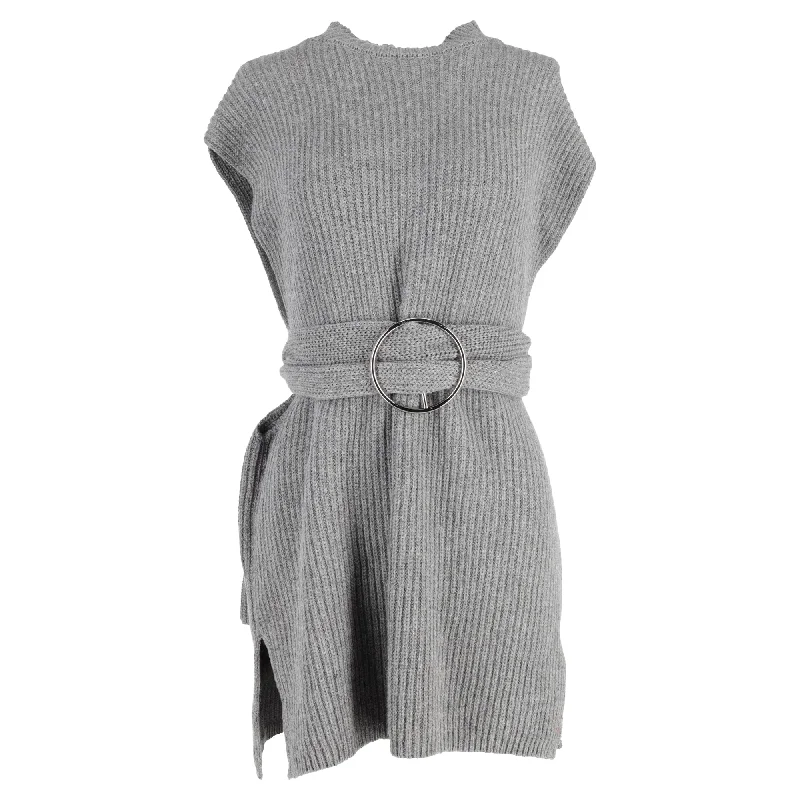 Weekend Discounts to Enjoy Dries Van Noten Sleeveless Knit Belted Sweater in Grey Wool