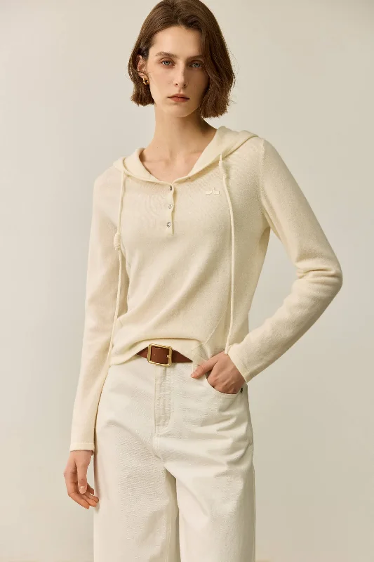 Quick Sale LILY Wool Drawstring Polo Collar Hooded Sweater