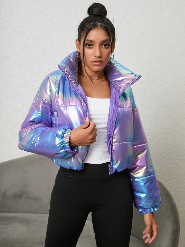 Gradient Zip-Up Collared Fashion Puffer Coat Jacket