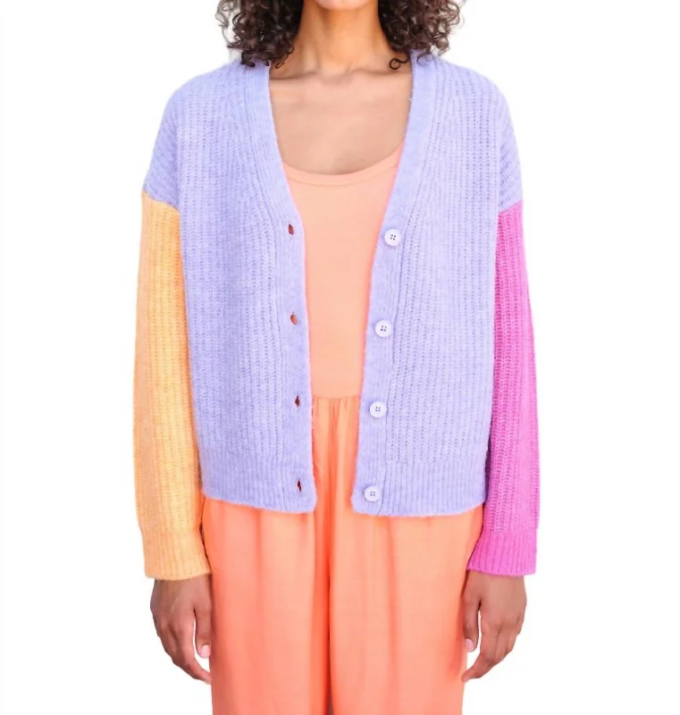 Final Clearance Colorblock Cardigan In Sorbet/lilac/flamingo