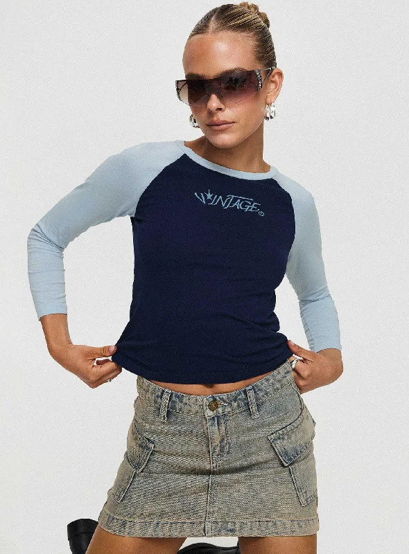 Weekend Discounts Worth Grabbing Vintage Walkering Long Sleeve Top Blue