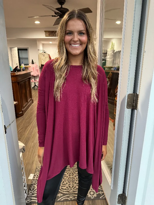 Weekend Deals That Please Burgundy high low long sleeve top