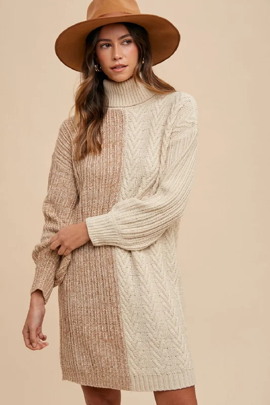 Year-End Clearance Annie Wear Color Block Turtleneck Sweater Dress