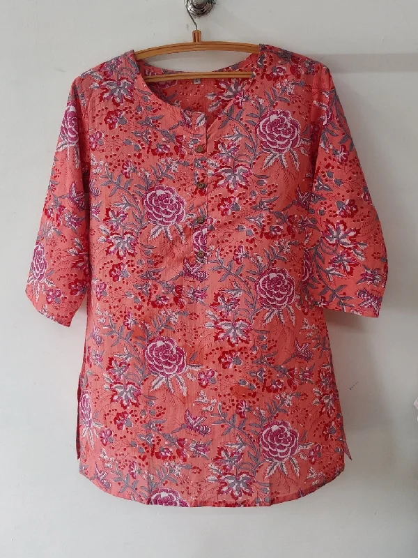 Sale Alert Pure Cotton Printed Short Kurta - Peach