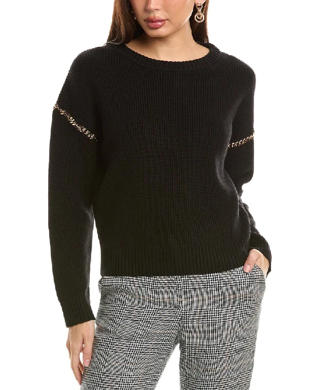 Weekend Deals That Impress Elie Tahari Drop-Shoulder Chain Wool-Blend Sweater