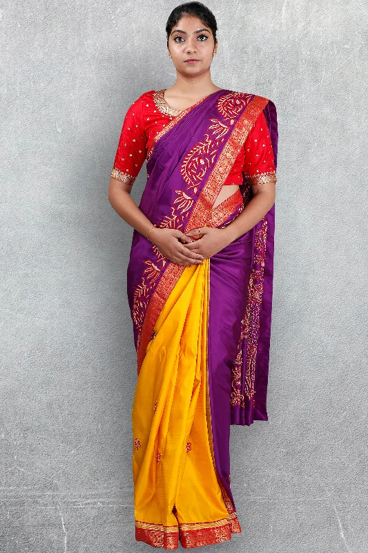 Purple-Yellow Half and Half Saree