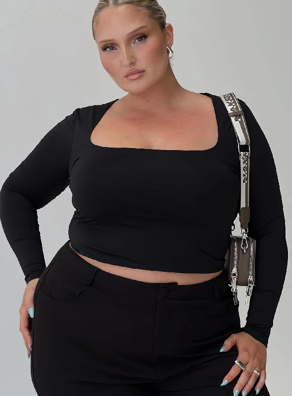 Low Price Back In Time Long Sleeve Top Black Curve