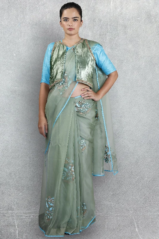 Sea Green Organza Saree