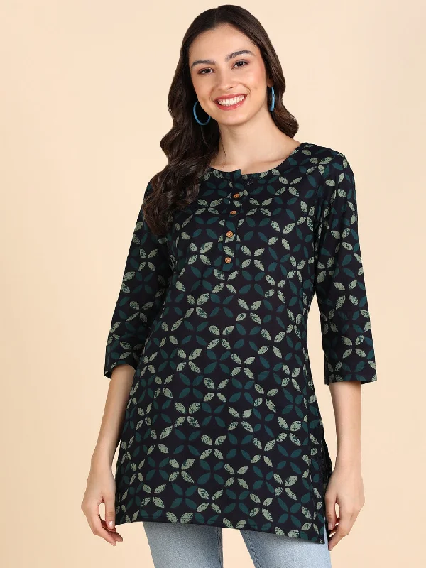 Instant Deal Pure Cotton Printed Top - Dark Blue