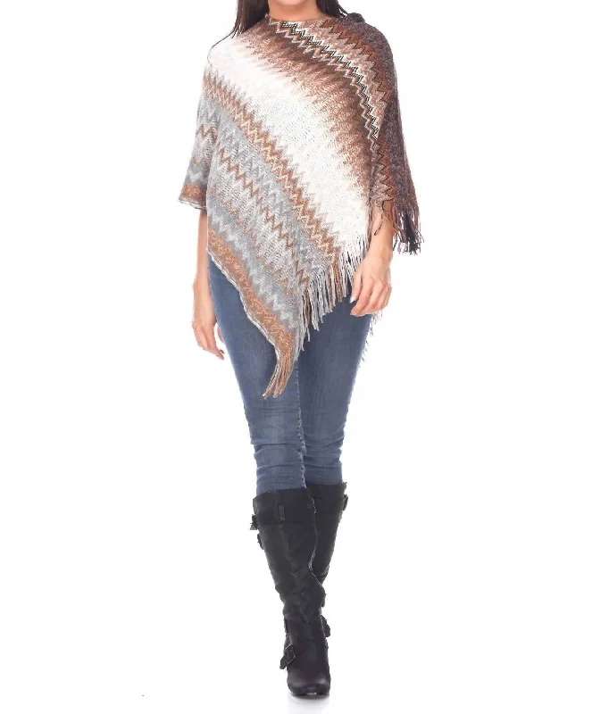 Weekend Offers That Please Mesila' Fringe Poncho In Brown