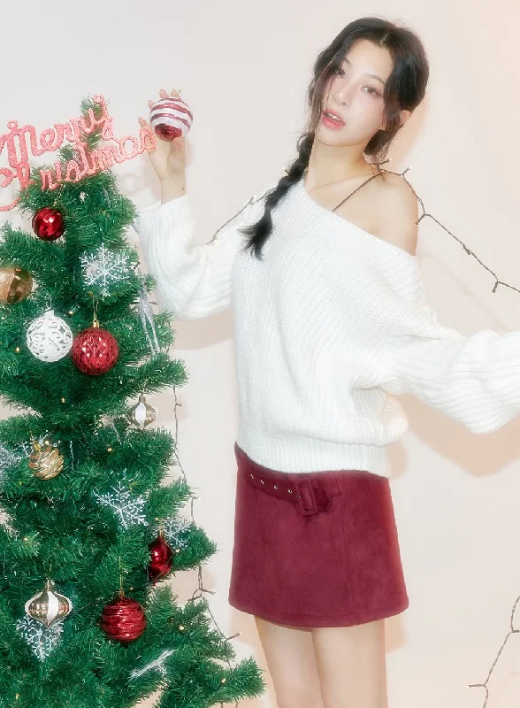 Mega Discount Off-Shoulder Loose Fit Knit Sweater CN413
