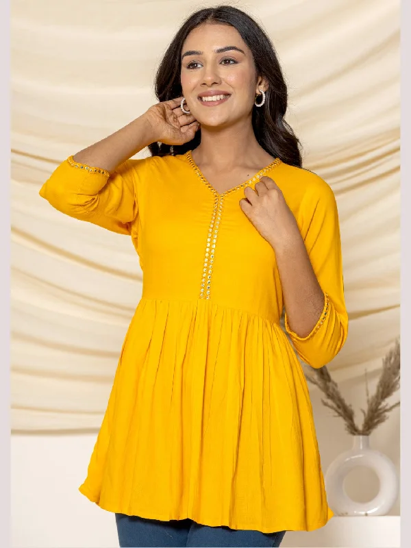 Weekend Specials to Love Solid Embroidered Peplum Top - Mustard