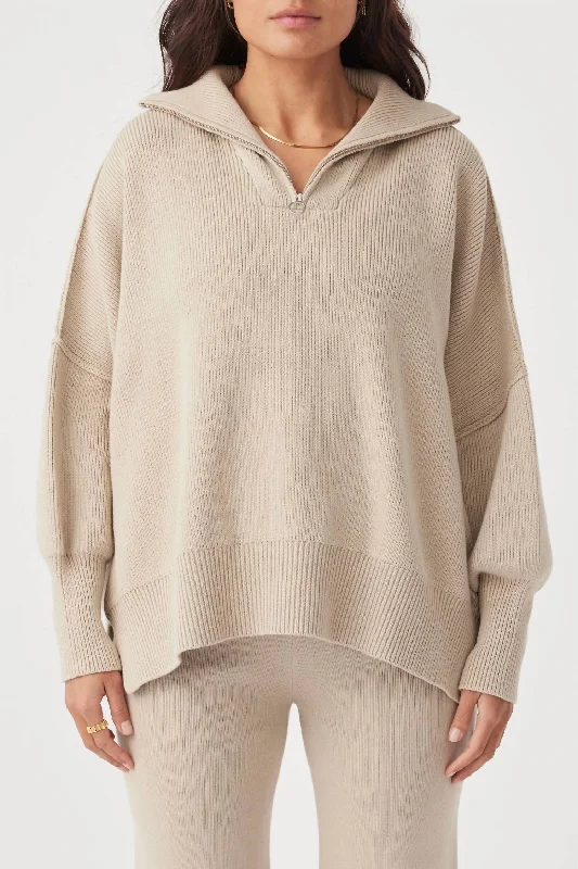 Massive Deal London Zip Sweater In Taupe