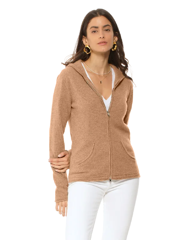 Women's Pure Cashmere Hoodie Sweater Camel by Monticelli Cashmere